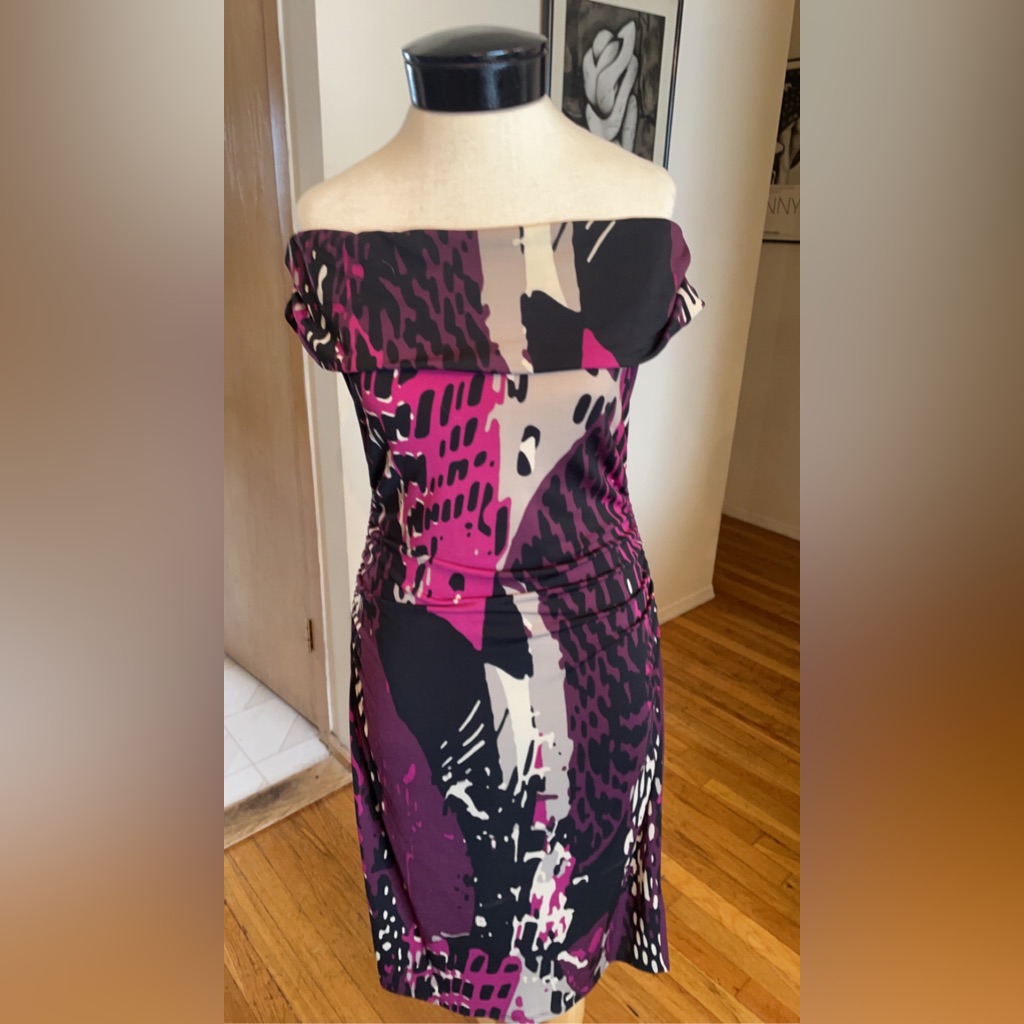 Laundry By Design, Retro, Print Dress, Black Purple Medium